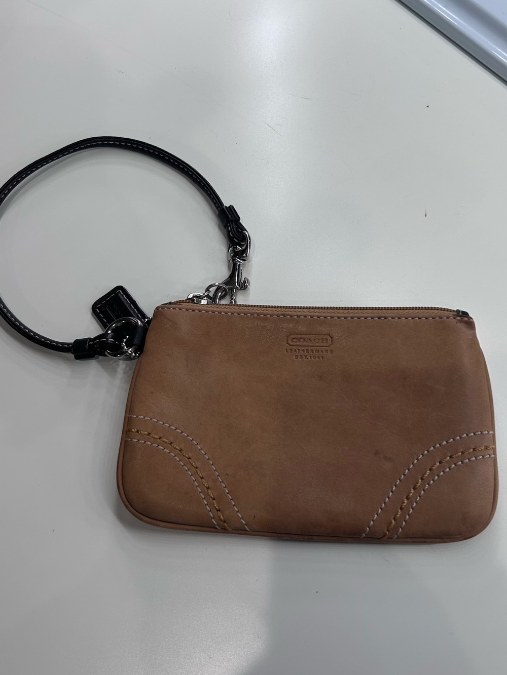 COACH Brown Leather Wristlet with Black Strap